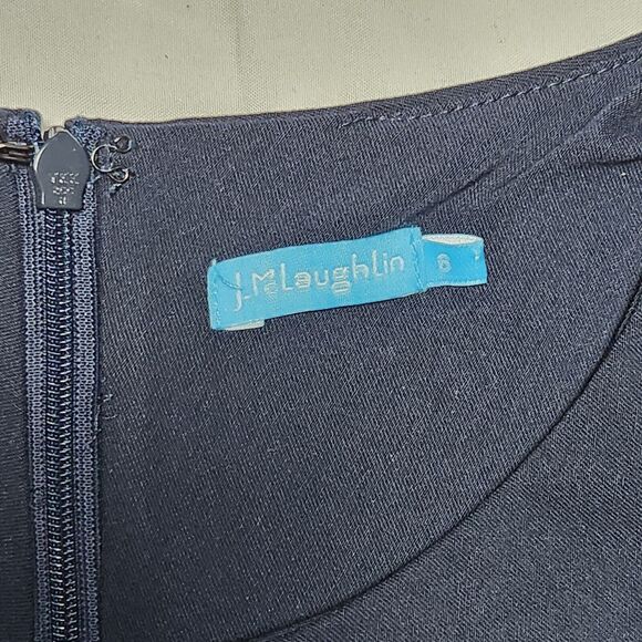 J McLaughlin Womens 6 Elle 3/4 Bell Sleeve Scalloped Hem Dress Navy - Picture 3 of 9